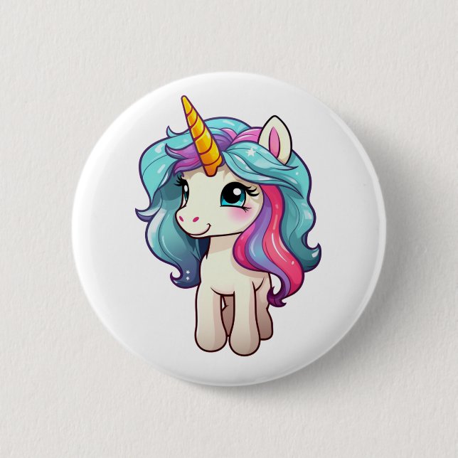 Cartoon unicorn illustration 2 inch round button (Front)