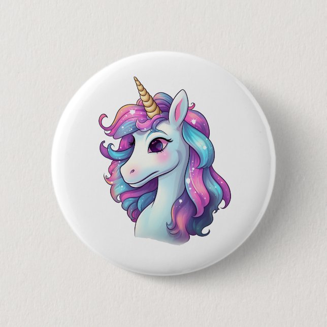 Cartoon unicorn illustration 2 inch round button (Front)