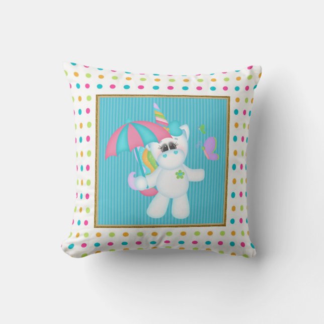 cartoon Unicorn kids room pillow (Front)