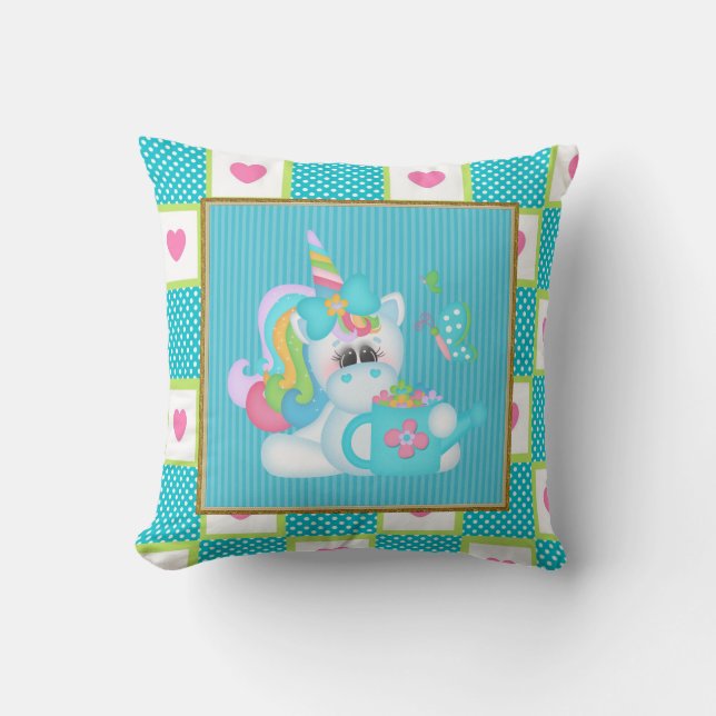 Cartoon Unicorn kids room throw pillow (Front)