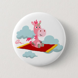 Cartoon Unicorn's Magic Carpet Ride Button Badge