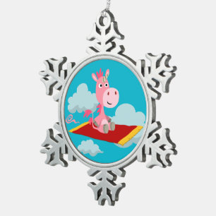Cartoon Unicorn's Magic Carpet Ride métal ornement