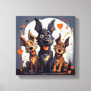 Cartoon Valentine Dogs Art 2 Canvas Print