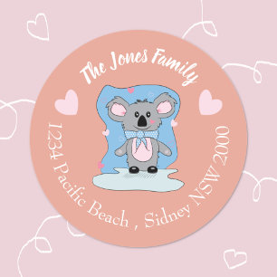 Cartoon Valentine koala peach envelope seals