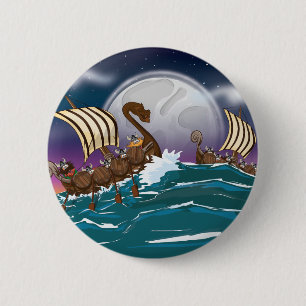 Cartoon Viking invasion fleet 2 Inch Round Button