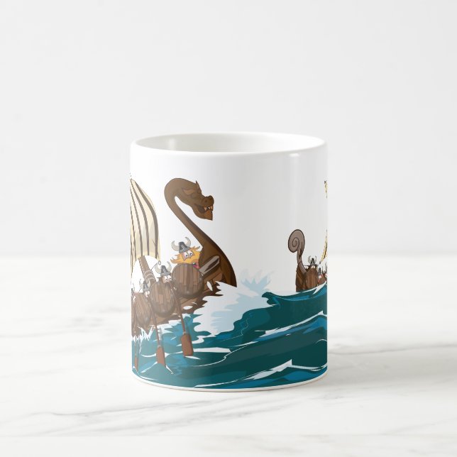 Cartoon Viking invasion fleet Coffee Mug (Center)