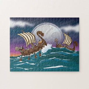 Cartoon Viking invasion fleet Jigsaw Puzzle
