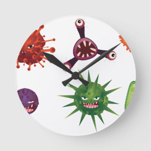 Cartoon Viruses Round Clock