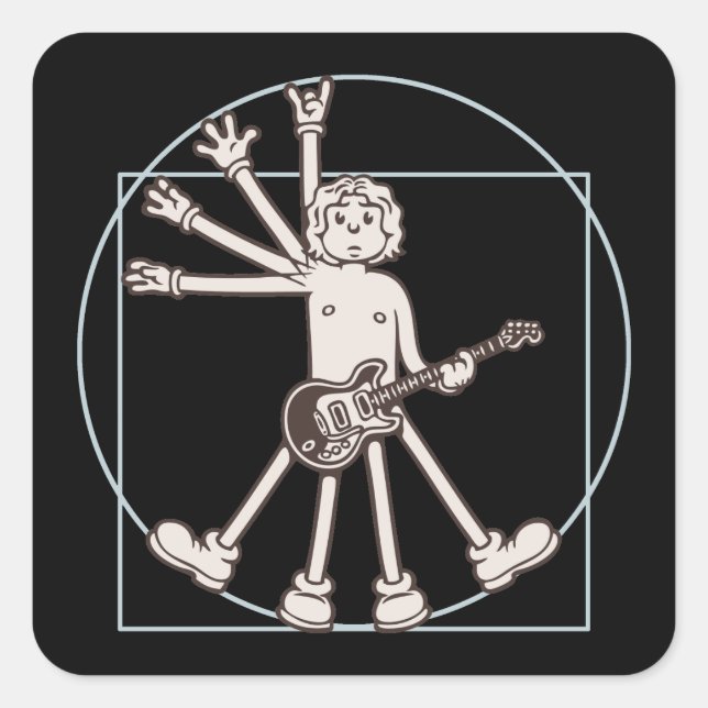 Cartoon Vitruvian Rocker Square Sticker (Front)