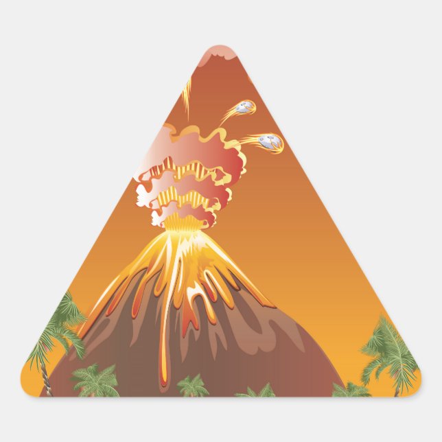 Cartoon Volcano Eruption 2 Triangle Sticker (Front)