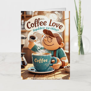 Cartoon warm cozy cafe coffee lover style foil greeting card