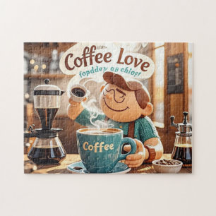 Cartoon warm cozy cafe coffee lover style jigsaw puzzle