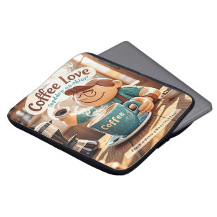 Cartoon warm cozy cafe coffee lover style laptop sleeve