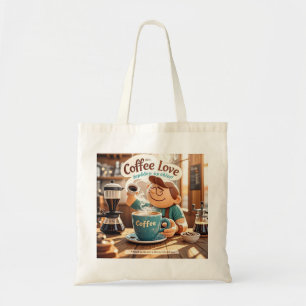 Cartoon warm cozy cafe coffee lover style tote bag