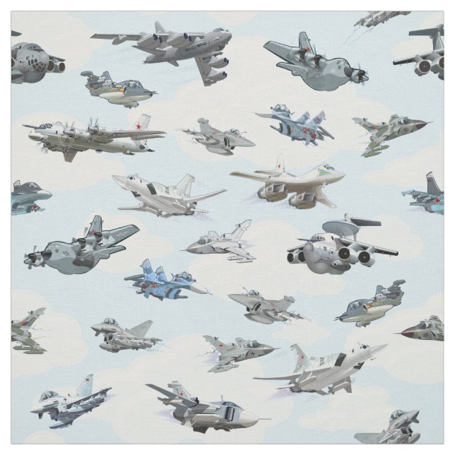 Cartoon warplanes pattern fabric (Swatch)