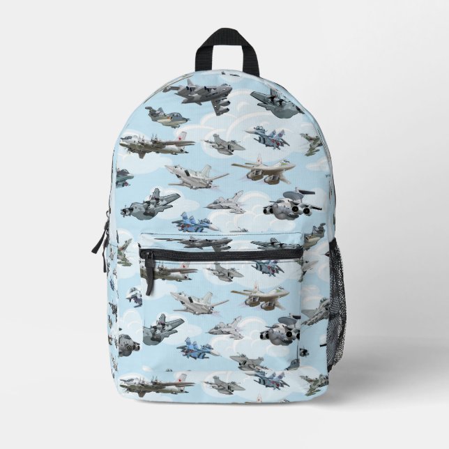 Cartoon warplanes pattern fabric printed backpack (Front)
