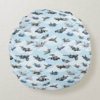 Cartoon warplanes pattern fabric round pillow