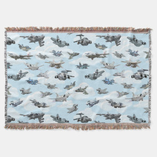 Cartoon warplanes pattern fabric throw blanket