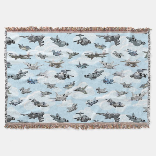 Cartoon warplanes pattern fabric throw blanket (Front)