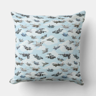 Cartoon warplanes pattern fabric throw pillow