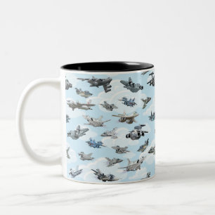 Cartoon warplanes pattern fabric Two-Tone coffee mug