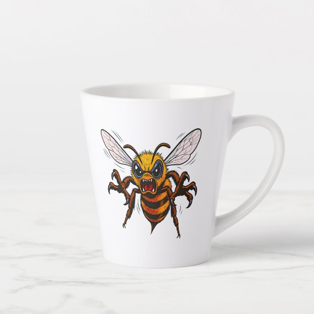 Cartoon Wasp Charge Bold Insect Art Latte Mug (Right)