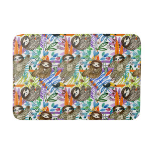 Cartoon Watercolor Sloth Pattern Bath Mat