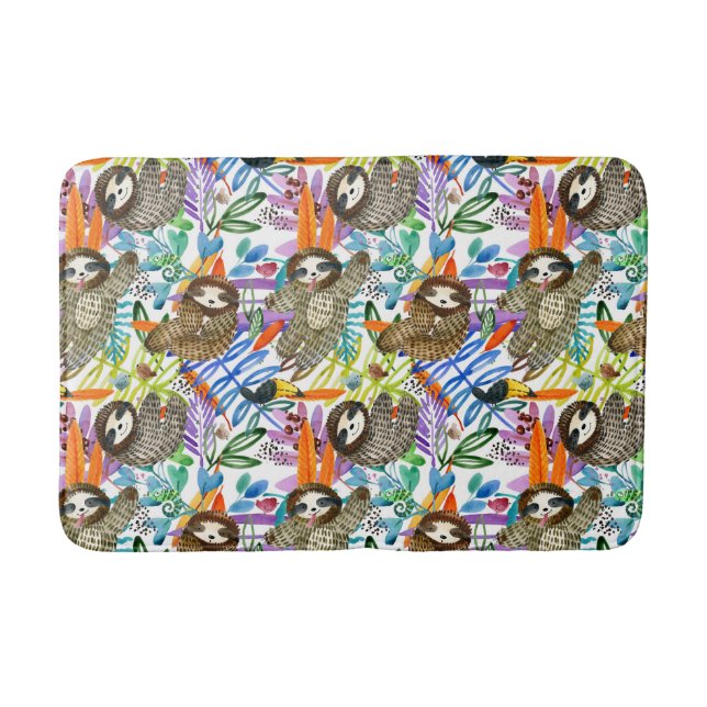 Cartoon Watercolor Sloth Pattern Bath Mat (Front)