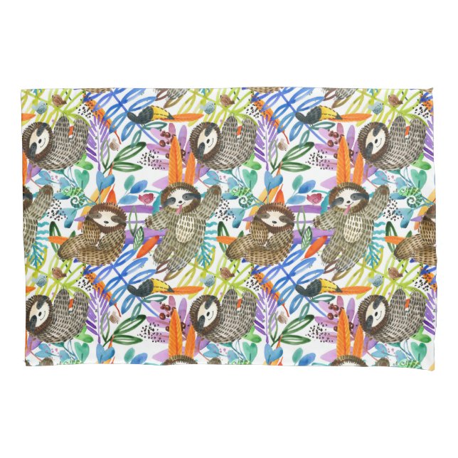Cartoon Watercolor Sloth Pattern Pillowcase (Front-Left)