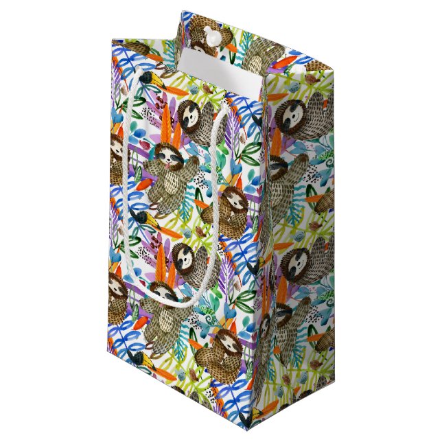 Cartoon Watercolor Sloth Pattern Small Gift Bag (Front Angled)