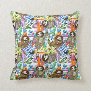 Cartoon Watercolor Sloth Pattern Throw Pillow