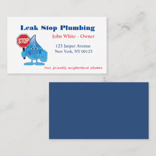 Cartoon Waterdrop Plumber Man Plumbing Service Business Card