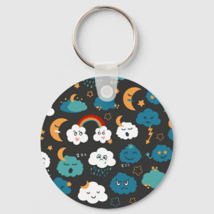 Cartoon Weather Forecast Seamless Pattern Keychain