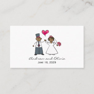 Cartoon Wedding Couple Bride & Groom Fuchsia Heart Place Card