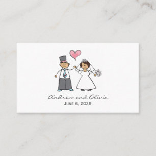 Cartoon Wedding Couple Bride & Groom Pink Heart Place Card