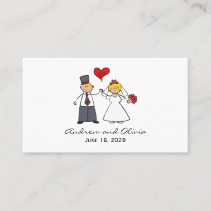 Cartoon Wedding Couple Bride & Groom Red Heart Place Card
