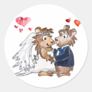 Cartoon Wedding Couple Classic Round Sticker
