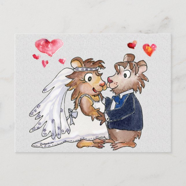Cartoon Wedding Couple Save the Date Postcards (Front)