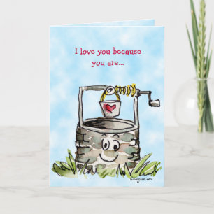 Cartoon Well Valentines Day Greeting Holiday Card