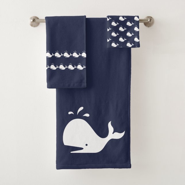 Cartoon Whale Ocean Blue Bath Towel Set (Insitu)