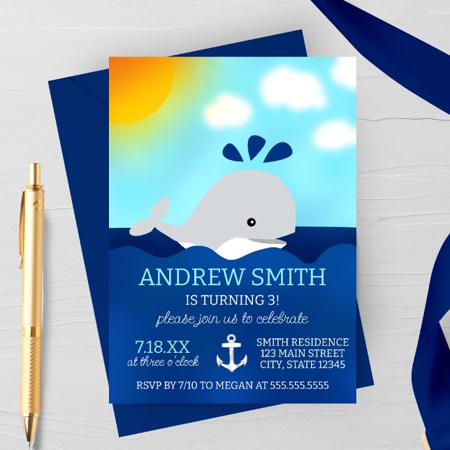 Cartoon Whale Summer Birthday Party Invitation (Creator Uploaded)
