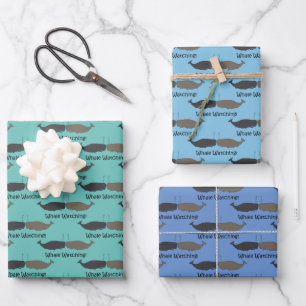 Cartoon Whale Watching Ocean Blues Wrapping Paper Sheet