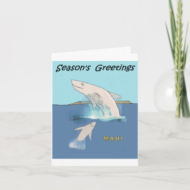 Cartoon: Whales Cavorting near Maui Holiday Card (Front)