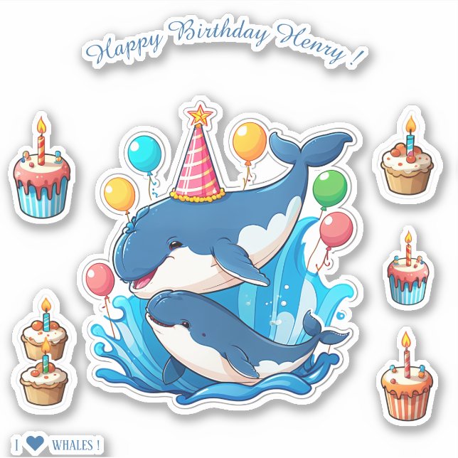 Cartoon Whales - Happy Birthday Personalized (Front)
