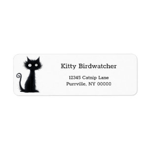 Cartoon White Eyes Black Cat Funny Return Address