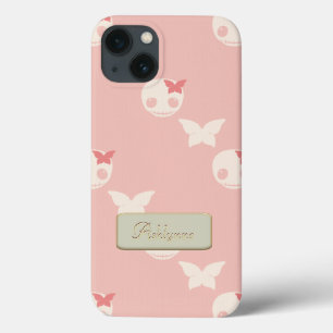 Cartoon White Skulls on Pink Embossed Text Effect iPhone 13 Case
