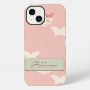 Cartoon White Skulls on Pink Embossed Text Effect iPhone 13 Case