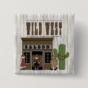 Cartoon Wild Western Fun Saloon 2 Inch Square Button