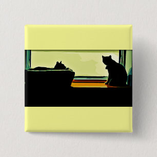 Cartoon Window Kitties 2 Inch Square Button
