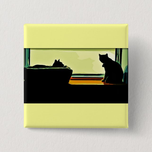 Cartoon Window Kitties 2 Inch Square Button (Front)